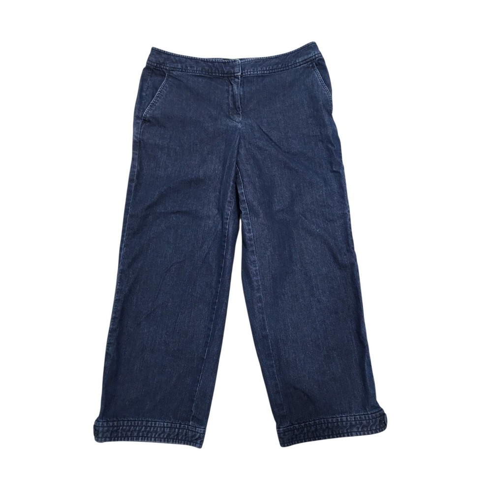 Banana Republic Wide Leg Pants Women 6 Blue Cropped Denim Stretch Utility Chic